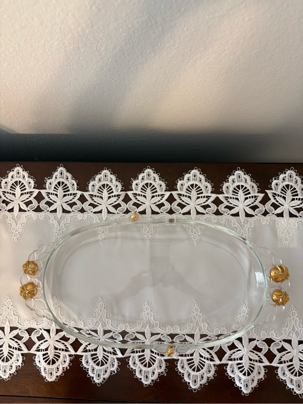 Mikasa Vintage Gilded Rose Glass Serving Tray with frosted leaves